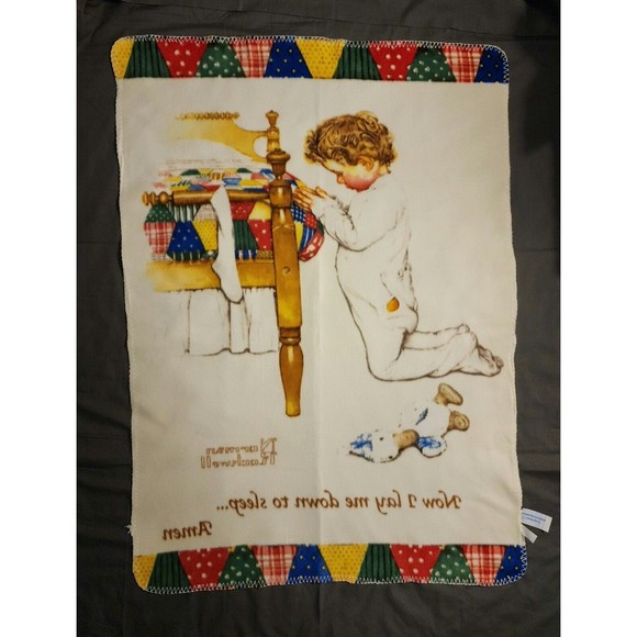 Boys Town Kids Fleece Blanket Now I Lay Me Down To Sleep Norman Rockwell 48"x33" - Picture 2 of 5